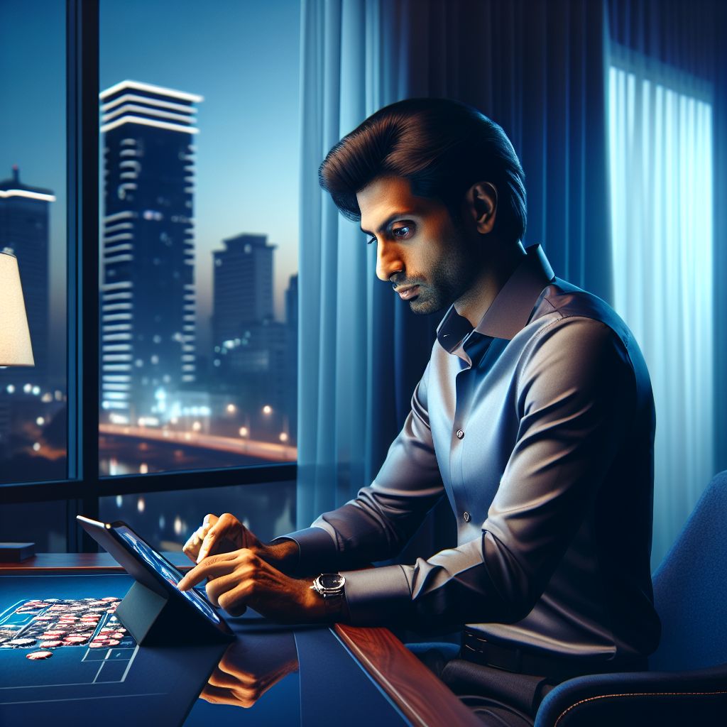 Focused online player in Bangladesh checking live casino action on a mobile device
