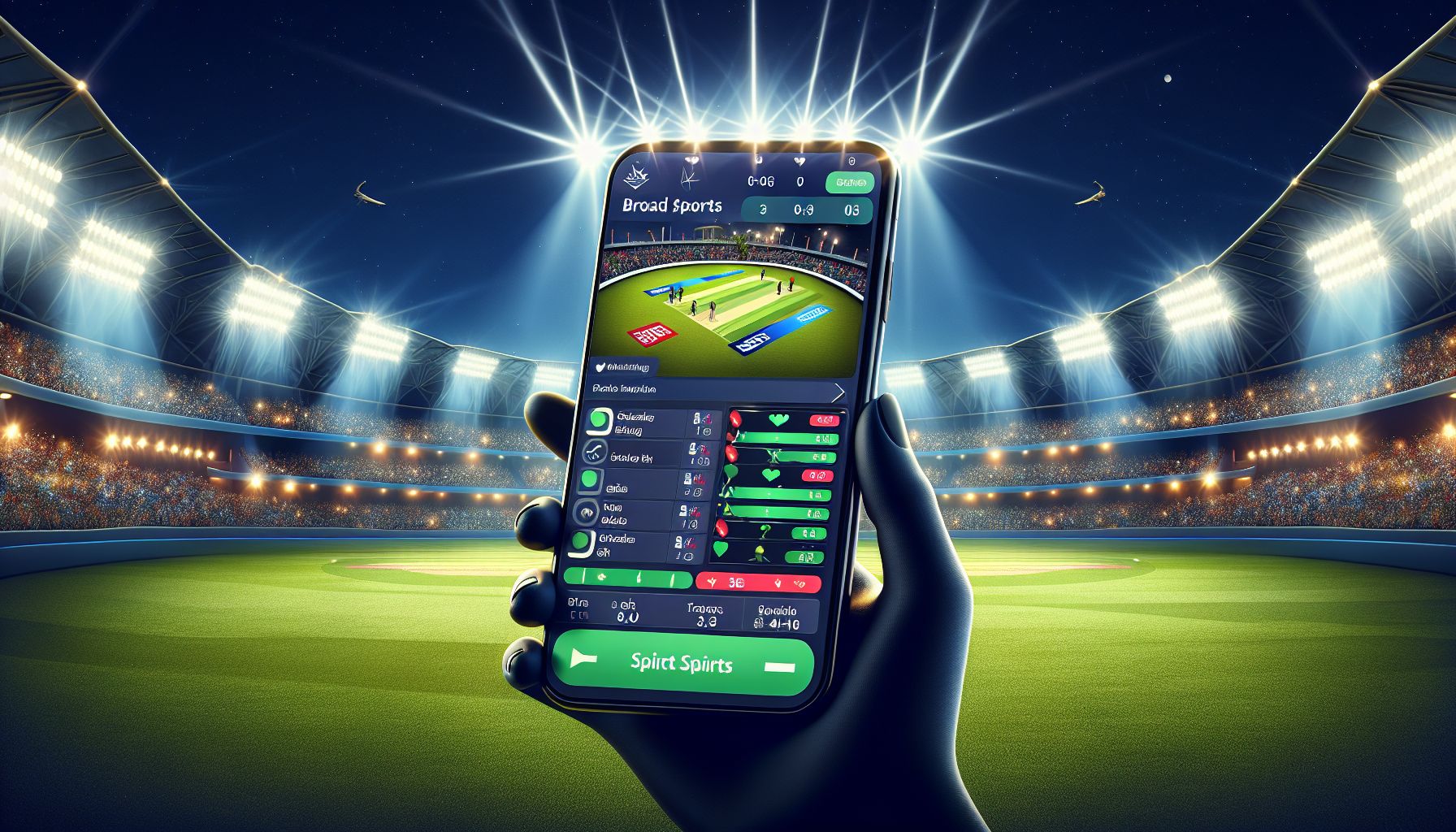 Cricket action under bright floodlights with a mobile betting experience capturing the thrill of match night in Bangladesh